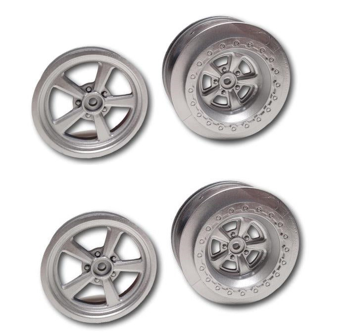 Silver Painted Set of 4 No Prep Drag Front &amp; Rear Wheels 12mm Hex image 0