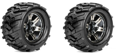 Roapex Morph 1/10 Monster Truck Tires Mounted on Chrome Wheels 12mm Hex image 0