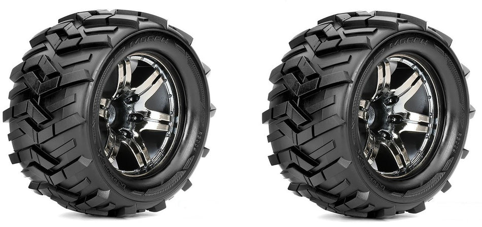 Roapex Morph 1/10 Monster Truck Tires Mounted on Chrome Wheels 12mm Hex image 0