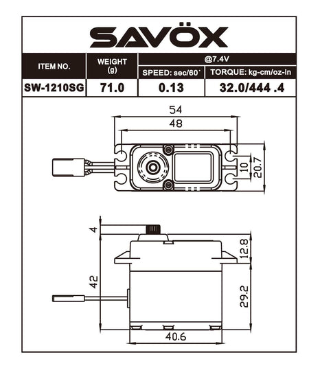 Savox SW1210SG-BE Black Edition Waterproof High Voltage Servo + 25t Horn image 1