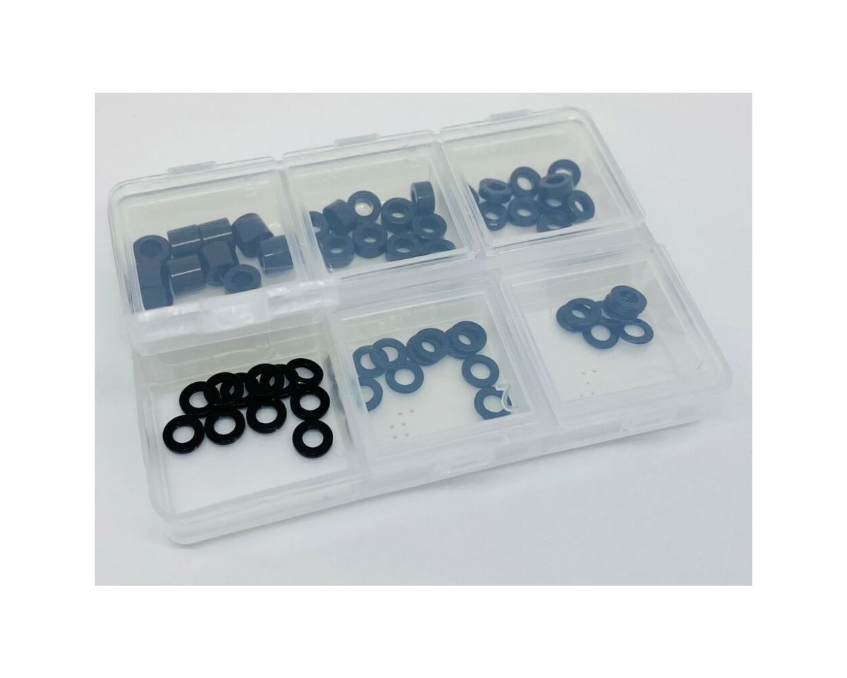 Klinik RC Aluminum 3mm Ball Stud Washer Set (60pc) with Storage Box WASHERSETBLK image 0