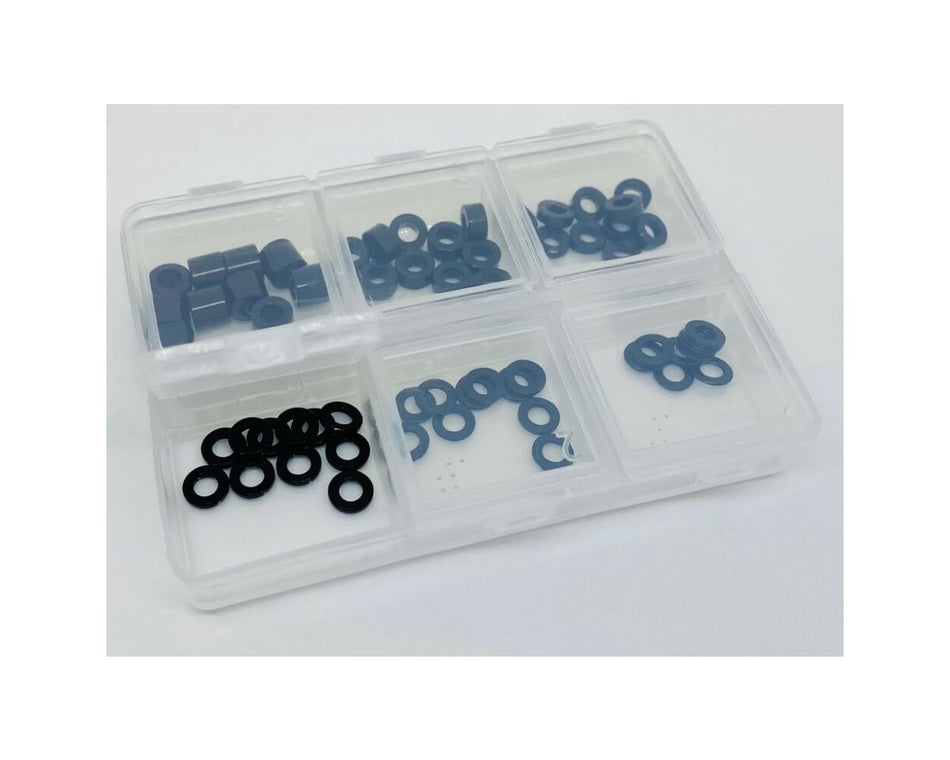 Klinik RC Aluminum 3mm Ball Stud Washer Set (60pc) with Storage Box WASHERSETBLK image 0