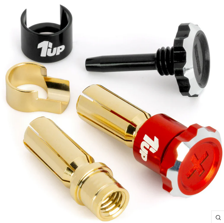 1UP Racing Lockdown Adjustable 5mm Bullet Plugs Red/Black 190455 image 0
