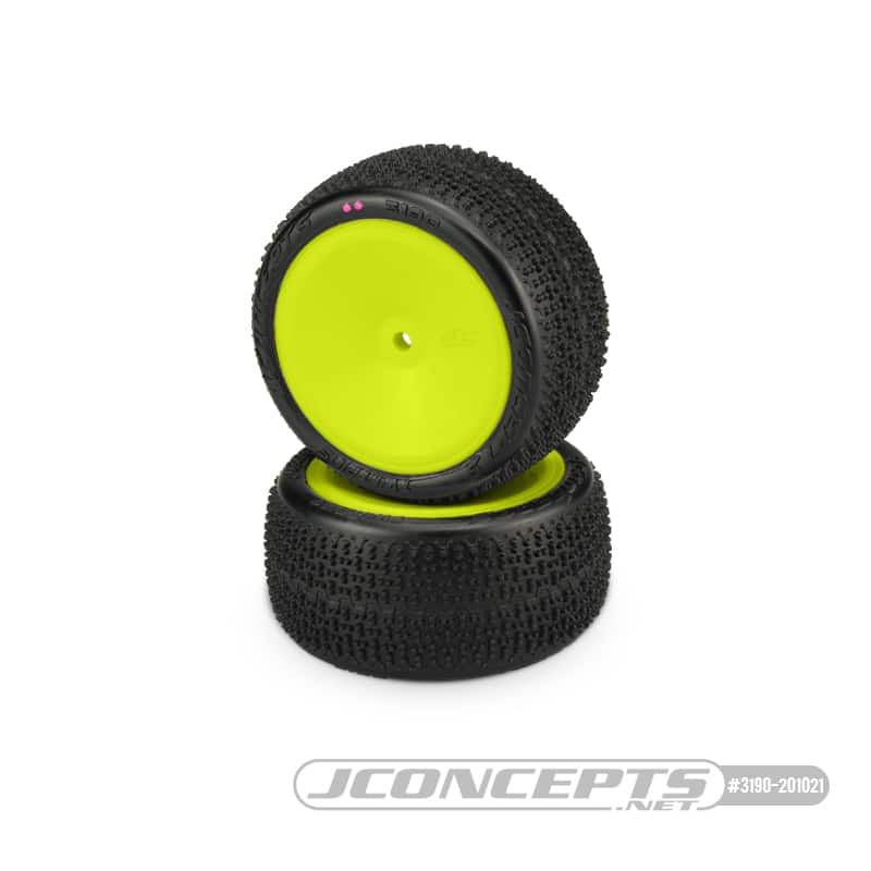 JConcepts Twin Pins 2wd 4wd Rear Buggy Tires Pink Mounted on 3348Y 3190201021 image 0