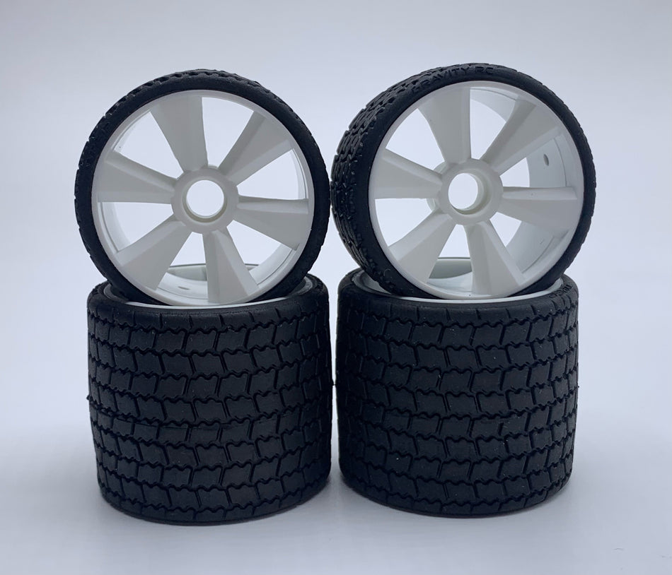 Gravity RC TYPE12 12th Scale Rubber Tires on White Wheels Set of 4 GRC142W