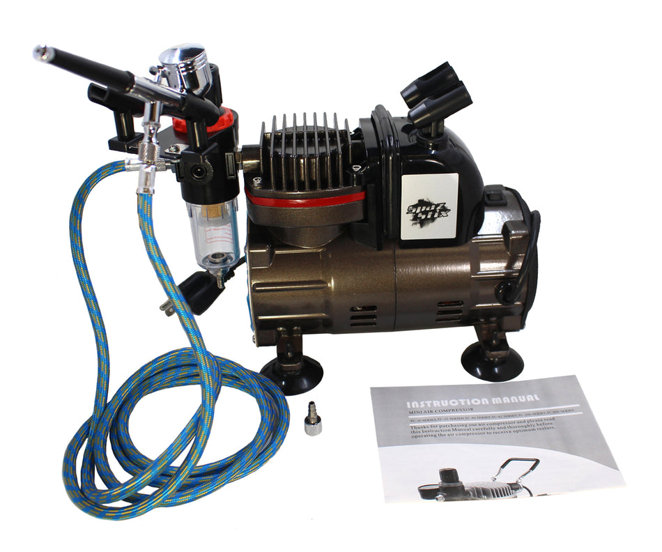 Spaz Stix Dual Action Gravity Feed Airbrush &amp; Air Compressor Combo Kit SZX50000 image 0