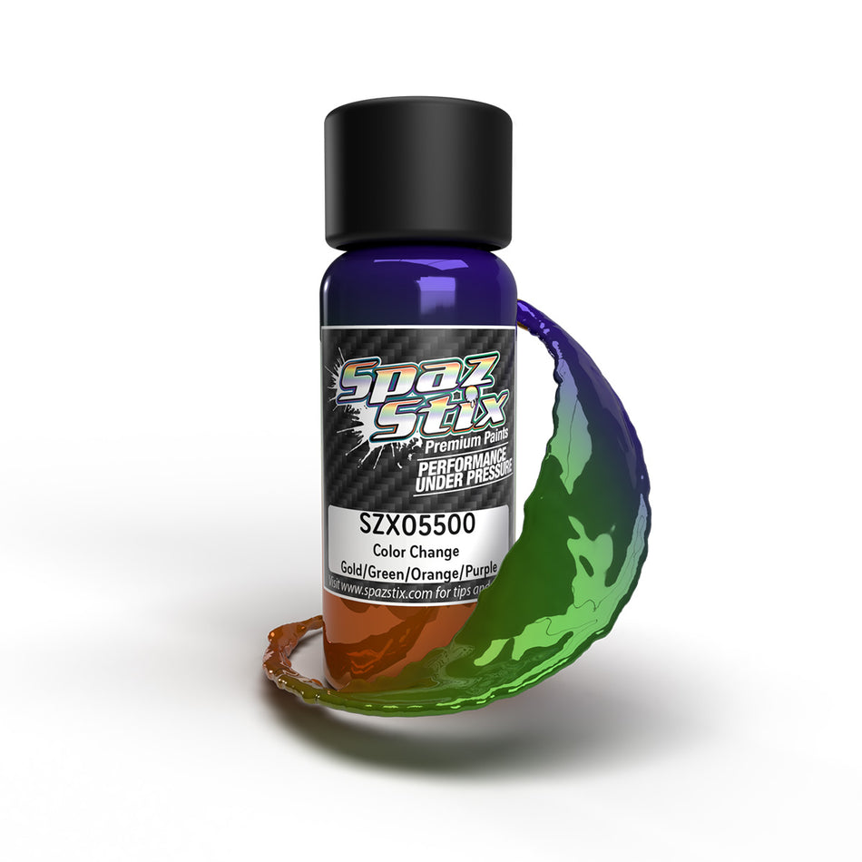 Spaz Stix Gold/Green/Orange/Purple Changing Airbrush Ready Paint SZX05500 05500 image 0