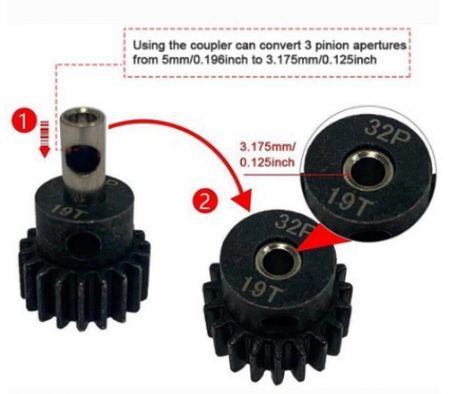 3Pk (3pcs) Pinion Gear Adapter 5mm to 3.175mm (5mm to 1/8") Sleeve Reducer image 2