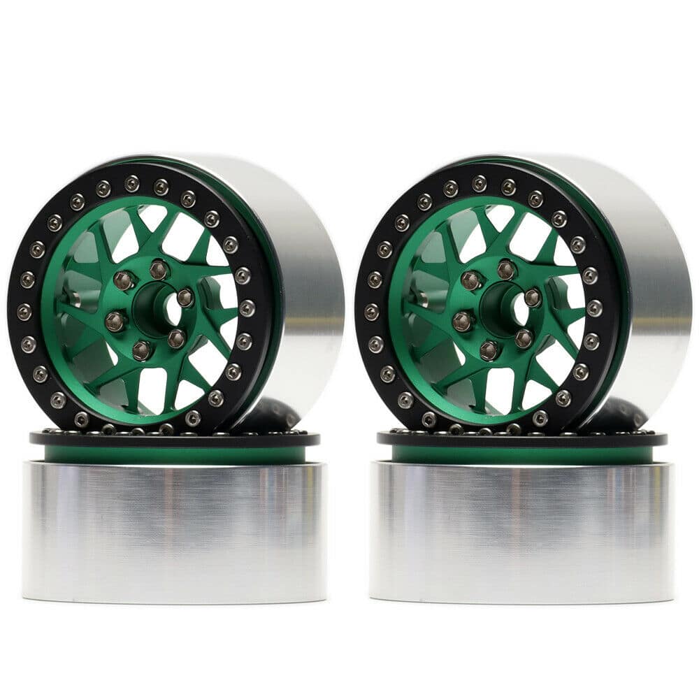 Aluminum 2.2" Green Beadlock Wheels Rims 1/10 RC Axial SCX10 Wraith TRX4 KM2 image 0