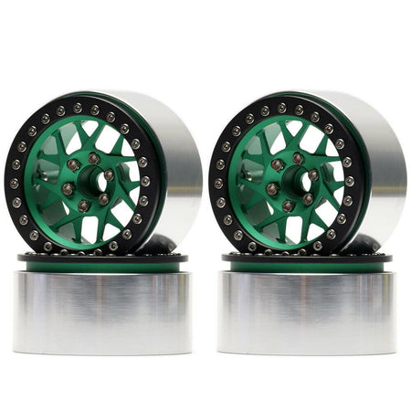 Aluminum 2.2" Green Beadlock Wheels Rims 1/10 RC Axial SCX10 Wraith TRX4 KM2 image 0