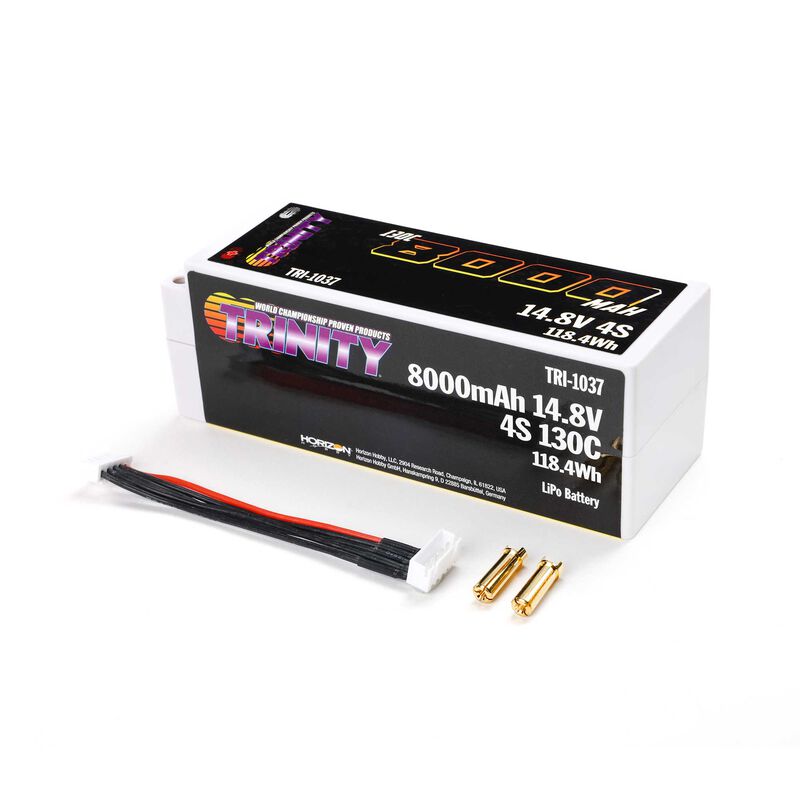 Trinity 8000mAh 4S 130C 14.8v LiPo Battery w/5mm Bullets TRI-1037