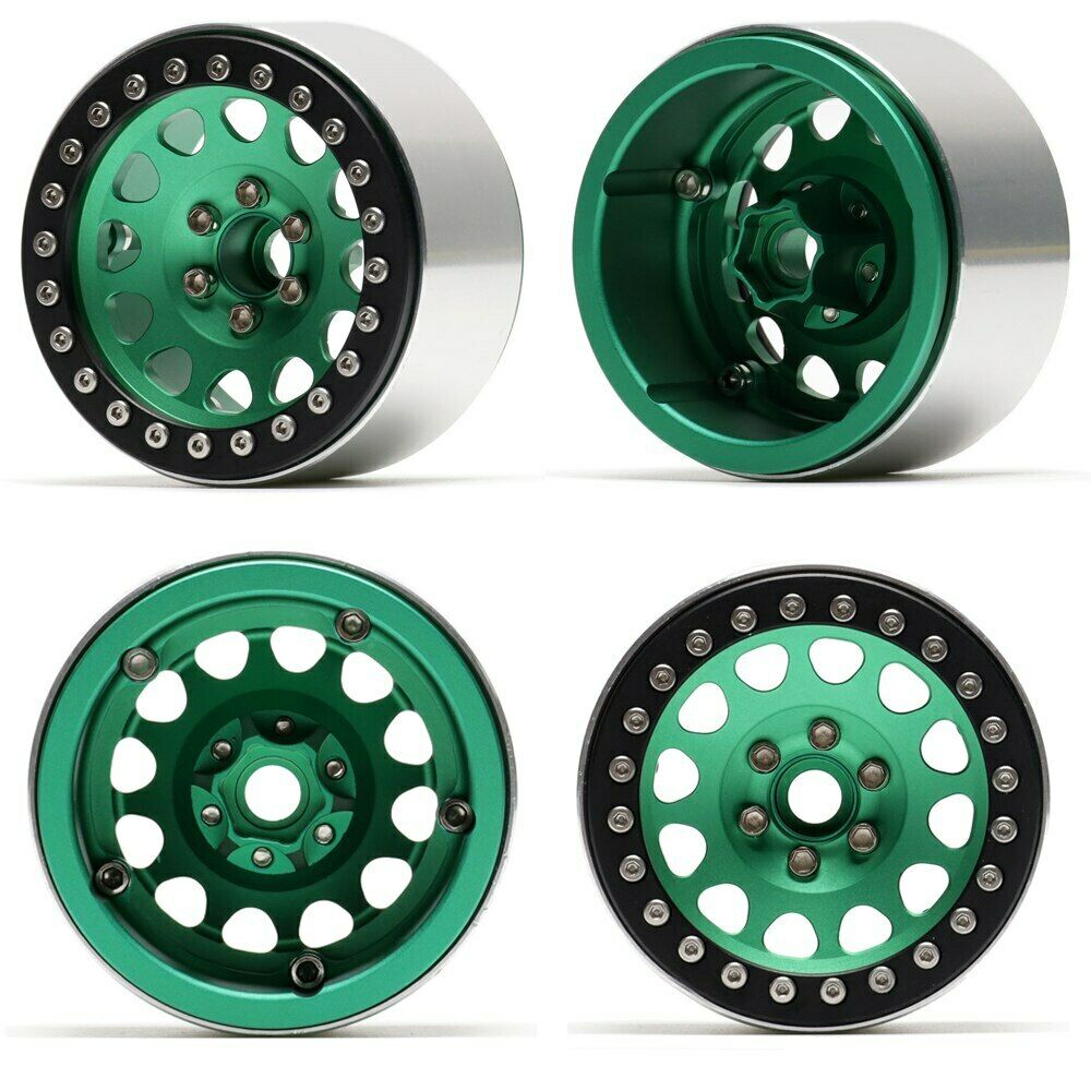 Aluminum 2.2" Green Beadlock Wheels Rims 1/10 RC Axial SCX10 Wraith TRX4 KM2 image 0