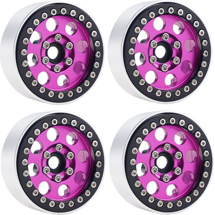 Power Hobby B2 Aluminum 1.9 Beadlock Wheels 9mm Hubs Pink for 1/10 Rock Crawler image 0