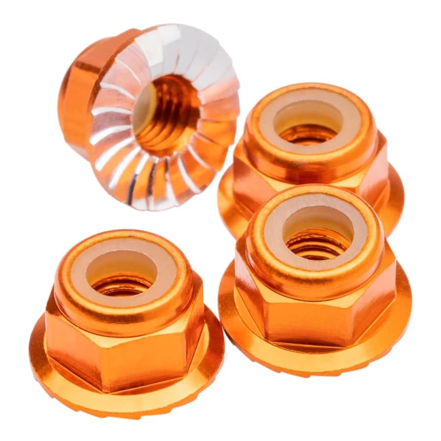 1UP Racing Premium Aluminum M4 Wheelnuts Flaged Serrated Orange (4pc) 80552 image 0