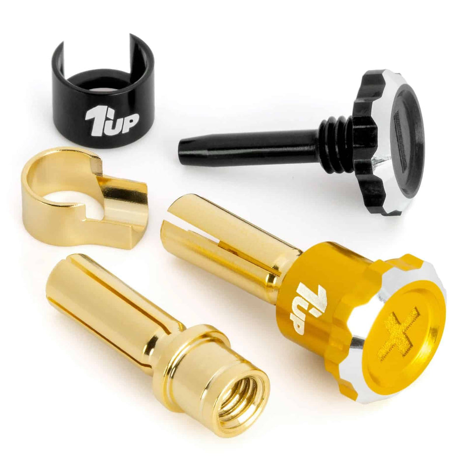 1UP Racing Lockdown Adjustable 5mm Bullet Plugs Gold/Black 190457 image 0