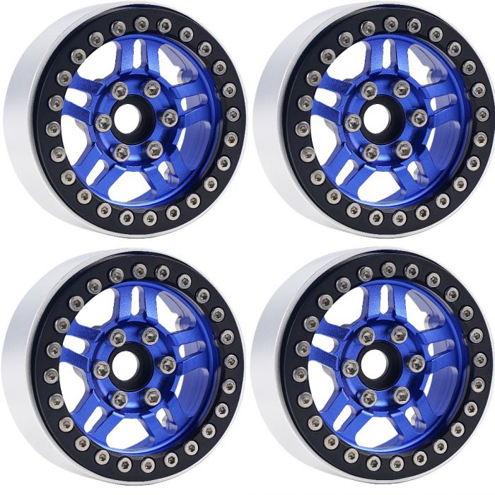 Power Hobby B4 Aluminum 1.9 Beadlock Wheels 9mm Hubs Blue for 1/10 Rock Crawler image 0