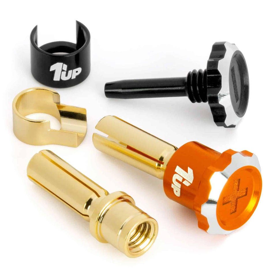 1UP Racing Lockdown Adjustable 5mm Bullet Plugs Orange/Black 190456 image 0