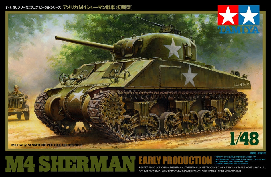 Tamiya 1/48 U.S. Medium Tank M4 Sherman Plastic Model Kit 32505 image 0