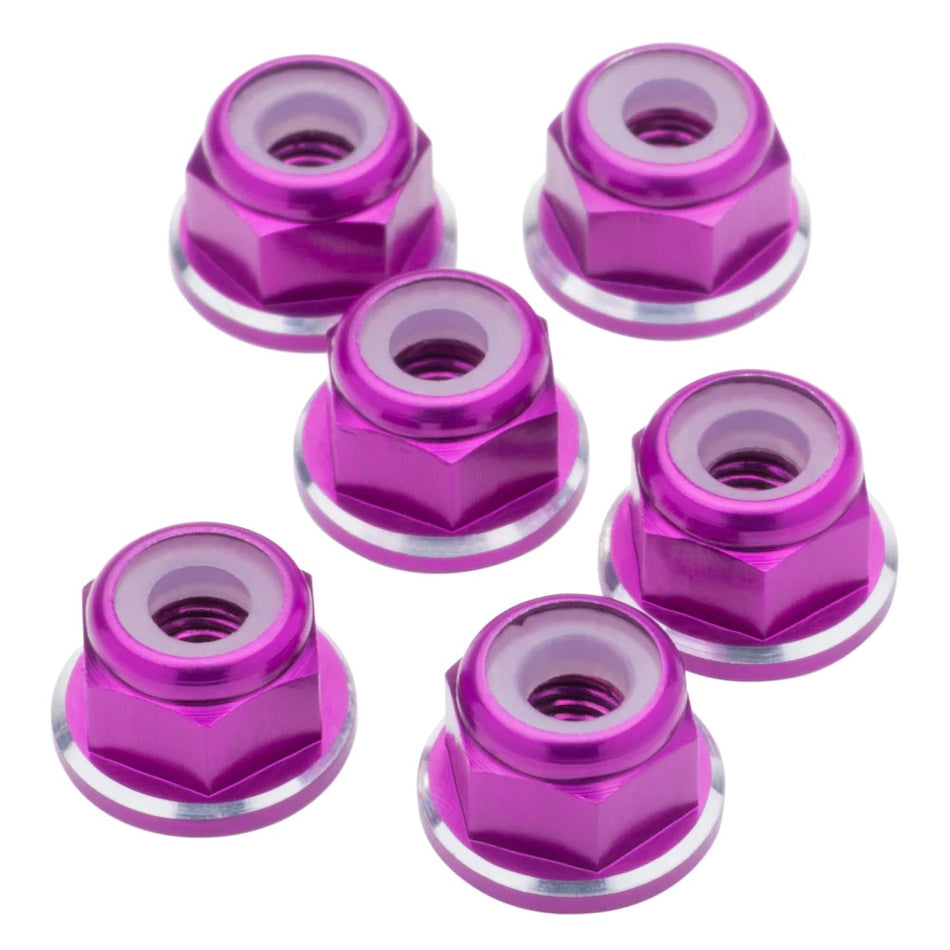 1UP Racing Aluminum M3 Flanged Locknuts Purple 6pcs 80528 image 0