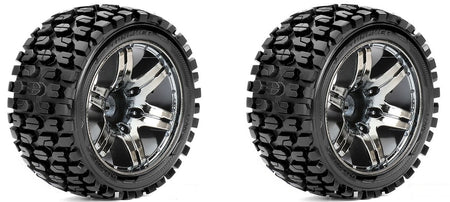 Roapex Tracker 1/10 Stadium Truck Tires Mounted Chrome Black Wheels 12mm Hex image 0