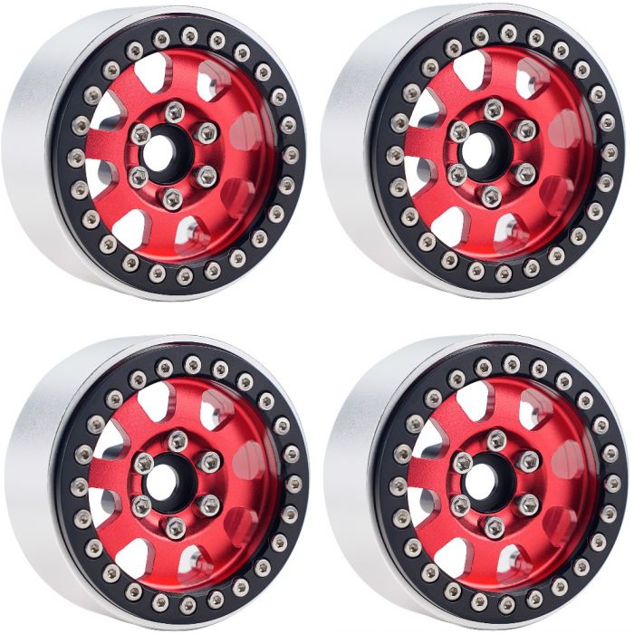 Power Hobby B1 Aluminum 1.9 Beadlock Wheels 9mm Hubs Red for 1/10 Rock Crawler image 0