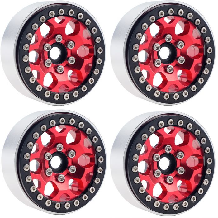 Power Hobby B3 Aluminum 1.9 Beadlock Wheels 9mm Hubs Red for 1/10 Rock Crawler image 0