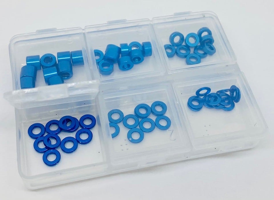 Klinik RC Aluminum 3mm Ball Stud Washer Set (60pc) with Storage Box WASHERSETBLU image 0