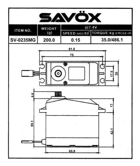 Savox High Voltage Super Speed 1/5 Scale Servo w./Soft Start SV-0235MGP image 1