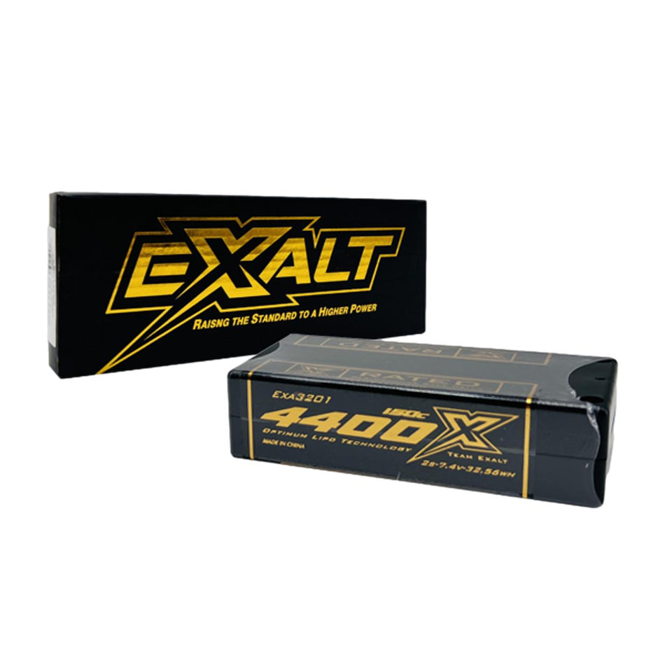 Team Exalt X-Rated 4400mah 150c 2s 7.4v Shorty Lipo Battery 5mm Bullets EXA3201 image 0