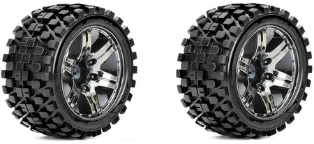 Roapex Rhythm 1/10 Stadium Truck Tires Mounted on Chrome Black Wheels 12mm Hex image 0