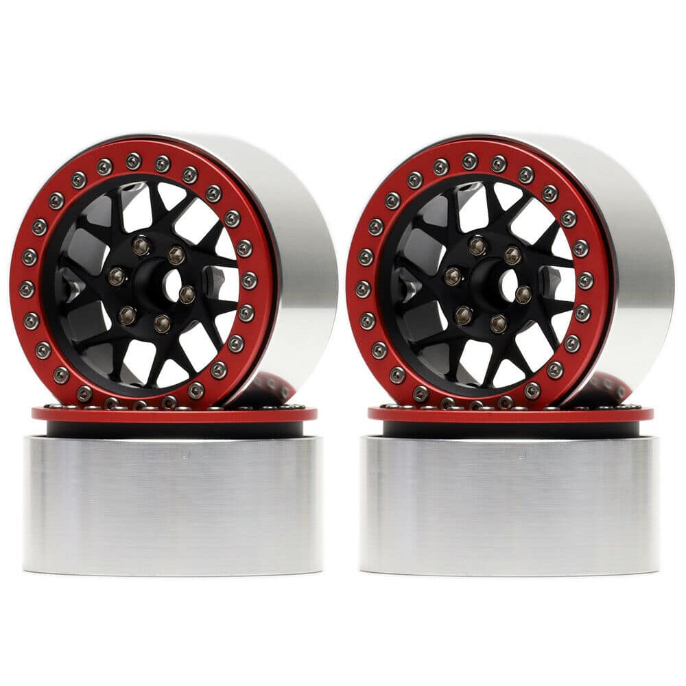 Aluminum 2.2" Black Red Beadlock Wheels Rims 1/10 RC Axial SCX10 Wraith TRX4 KM2 image 0