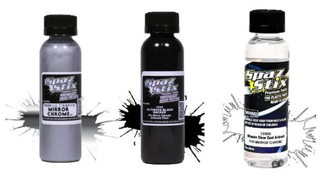 Spaz Stix 3pk Clear Black Backer Mirror Chrome Airbrush Paint SZX10900 SZX10200 SZX10000 image 0