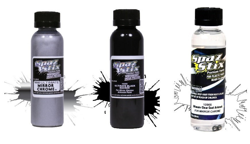Spaz Stix 3pk Clear Black Backer Mirror Chrome Airbrush Paint SZX10900 SZX10200 SZX10000 image 0