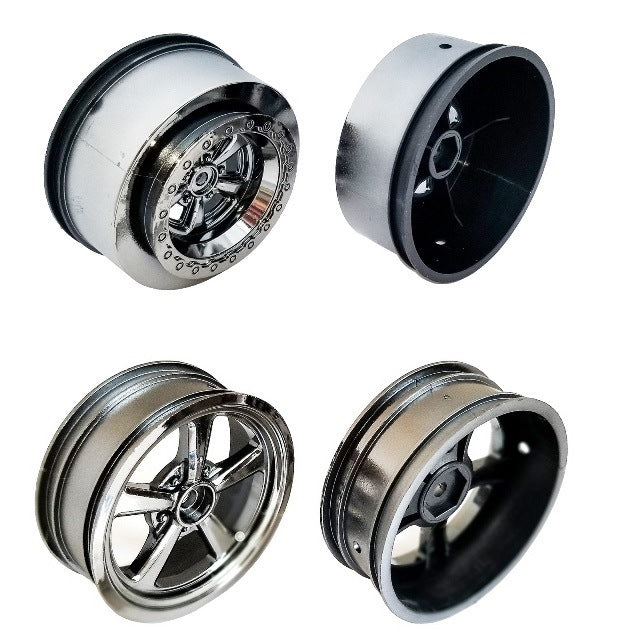 Team Associated Set 4 Blk Chrome Drag Front Rear Wheels 12mm Hex DR10 71076 71077 image 0