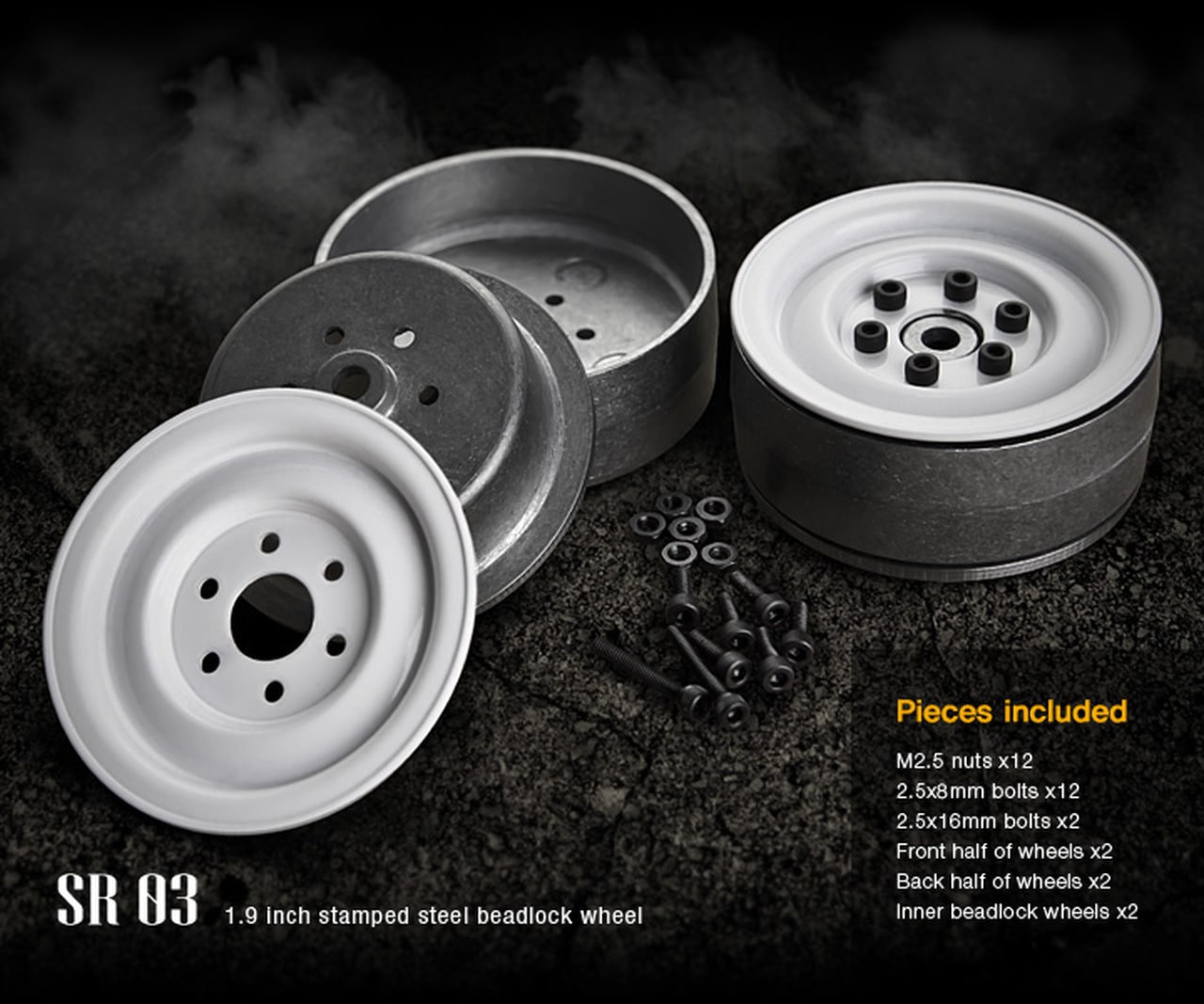 G-made 1.9 Sr03 Metal Beadlock Wheels Gloss White 2 GMA70186 70186 image 1