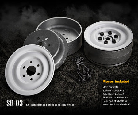 G-made 1.9 Sr03 Metal Beadlock Wheels Gloss White 2 GMA70186 70186 image 1