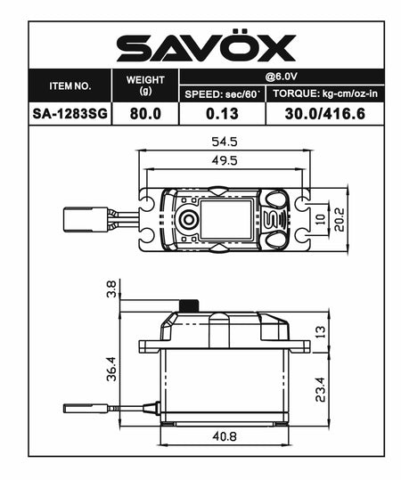 Savox SA-1283SGP Plus Coreless Metal Case Digital Servo image 1