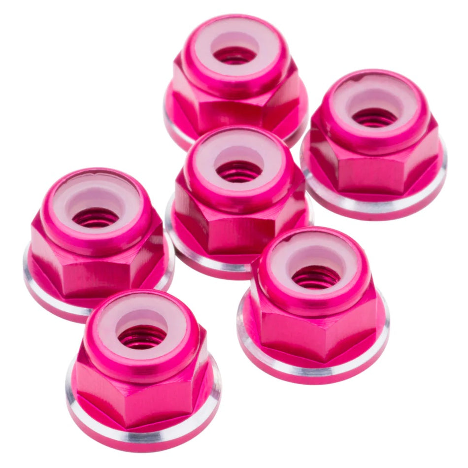 1UP Racing Aluminum M3 Flanged Locknuts Pink 6pcs 80548 image 0