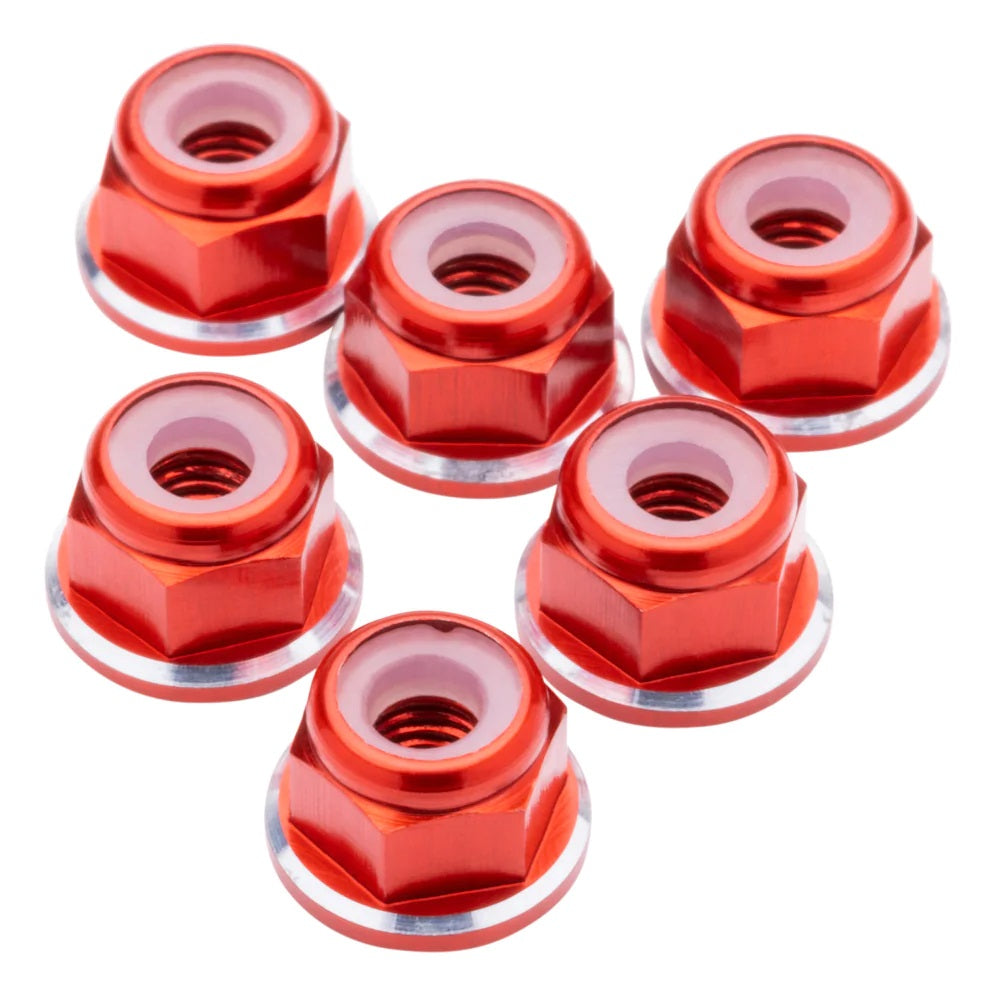 1UP Racing Aluminum M3 Flanged Locknuts Red Shine 6pcs 80538 image 0