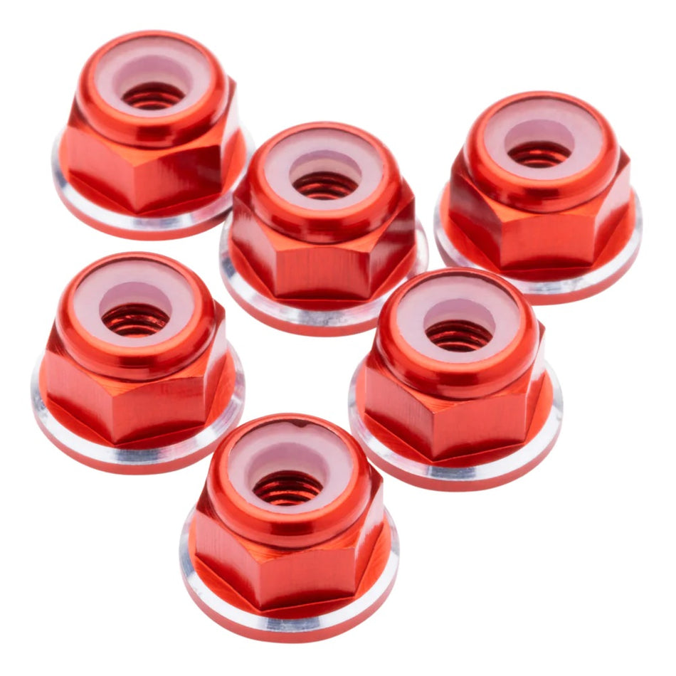 1UP Racing Aluminum M3 Flanged Locknuts Red Shine 6pcs 80538 image 0