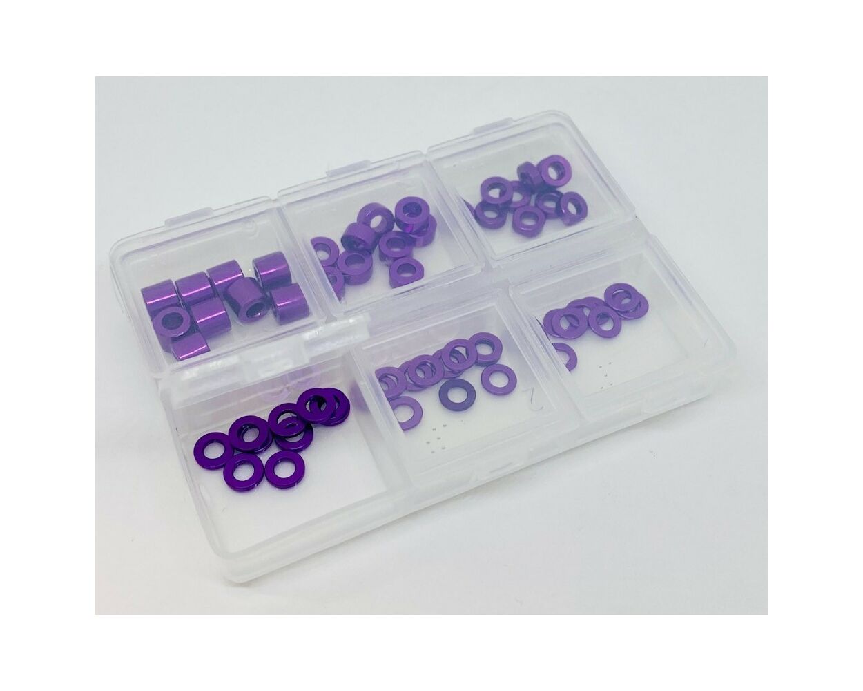 Klinik RC Aluminum 3mm Ball Stud Washer Set (60pc) PURPLE with Storage Box image 0