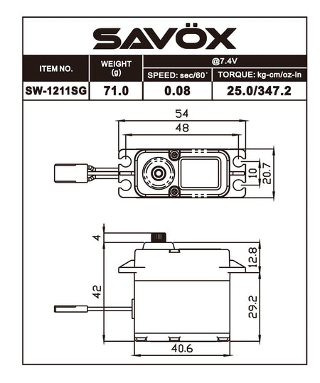 Savox SW1211SG-BE Black Edition Waterproof High Speed Servo + 25t Horn image 1