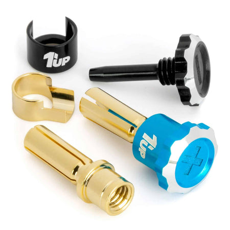 1UP Racing Lockdown Adjustable 5mm Bullet Plugs Bright Blue/Black 190452 image 0