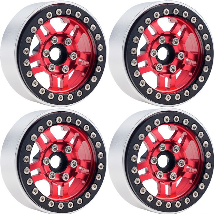 Power Hobby B4 Aluminum 1.9 Beadlock Wheels 9mm Hubs Red for 1/10 Rock Crawler image 0