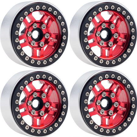 Power Hobby B4 Aluminum 1.9 Beadlock Wheels 9mm Hubs Red for 1/10 Rock Crawler image 0