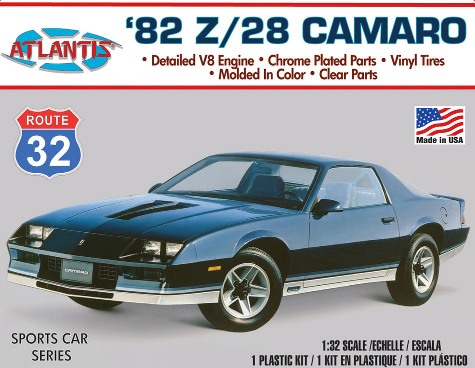Atlantis 1/32 1982 Chevy Camaro Route 32 Plastic Model Kit Skill Level 2 M2004 image 0