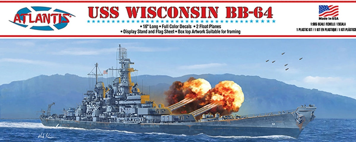 Atlantis 1/665 USS Wisconsin BB-64 Battleship 16" Plastic Model Kit M3006 image 0