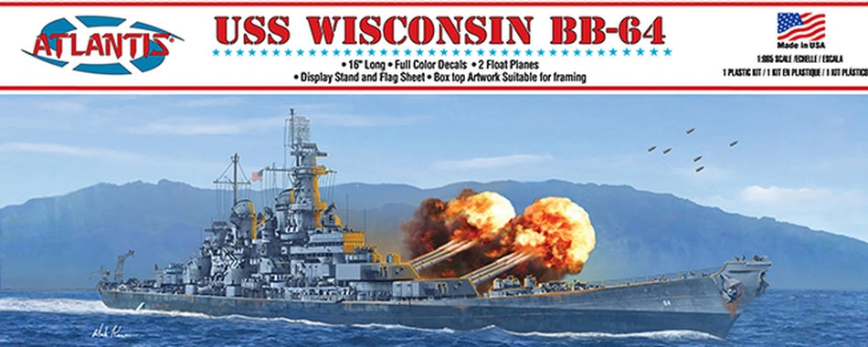 Atlantis 1/665 USS Wisconsin BB-64 Battleship 16" Plastic Model Kit M3006 image 0