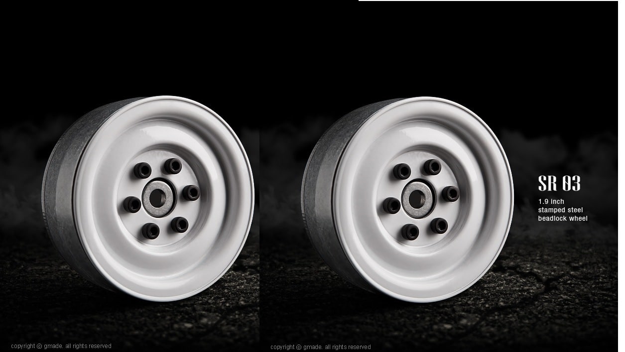 Gmade 70186 1.9 SR03 Beadlock Wheels Gloss White 2 GMA70186