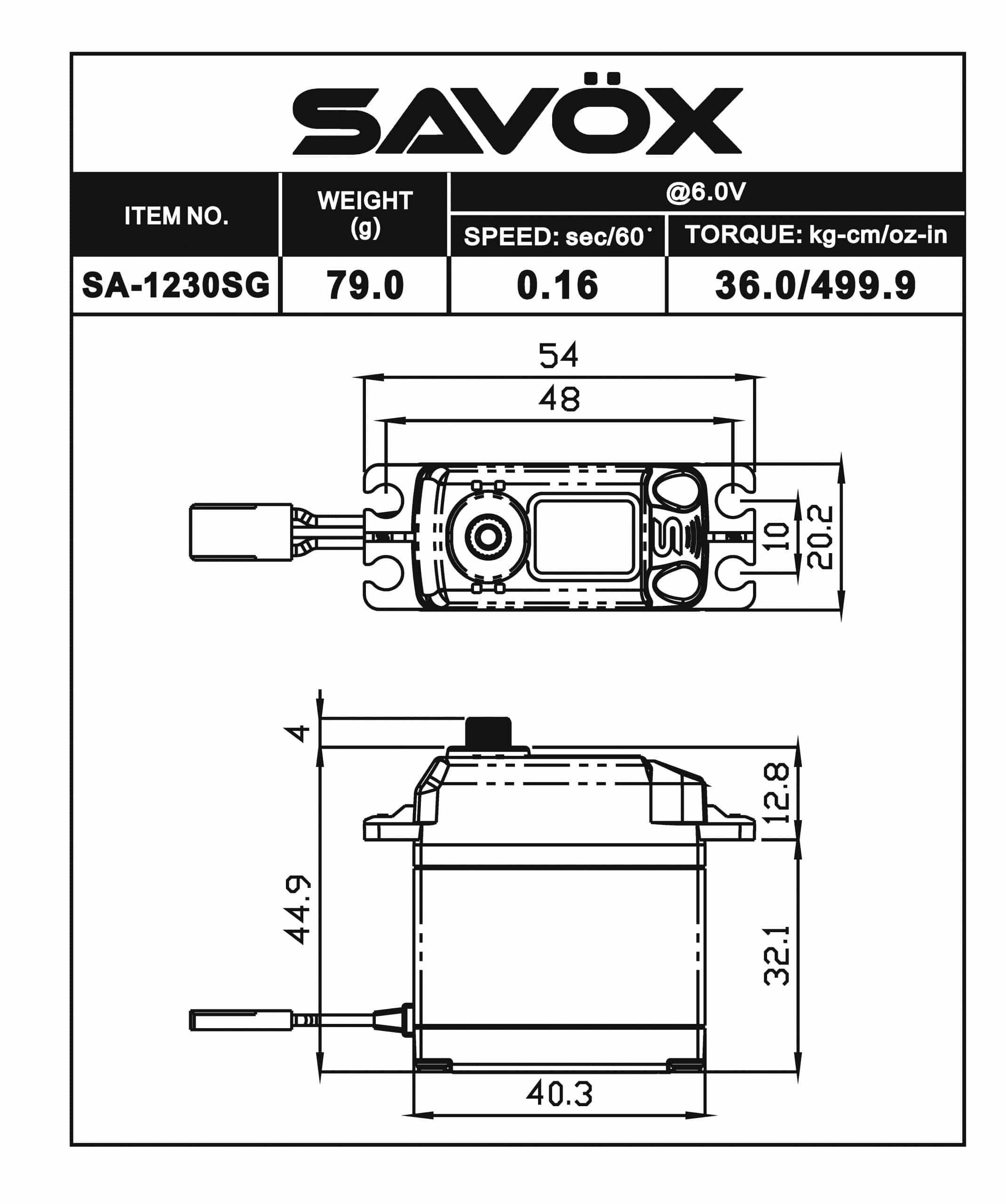 Savox SC-1268SG High Torque Steel Gear Digital Servo w 25T Aluminum Horn Black